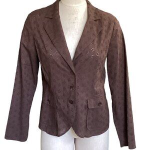 Boston Proper Lightweight Blazer Top 100% Cotton Eyelet Sz 14 Brown 106M